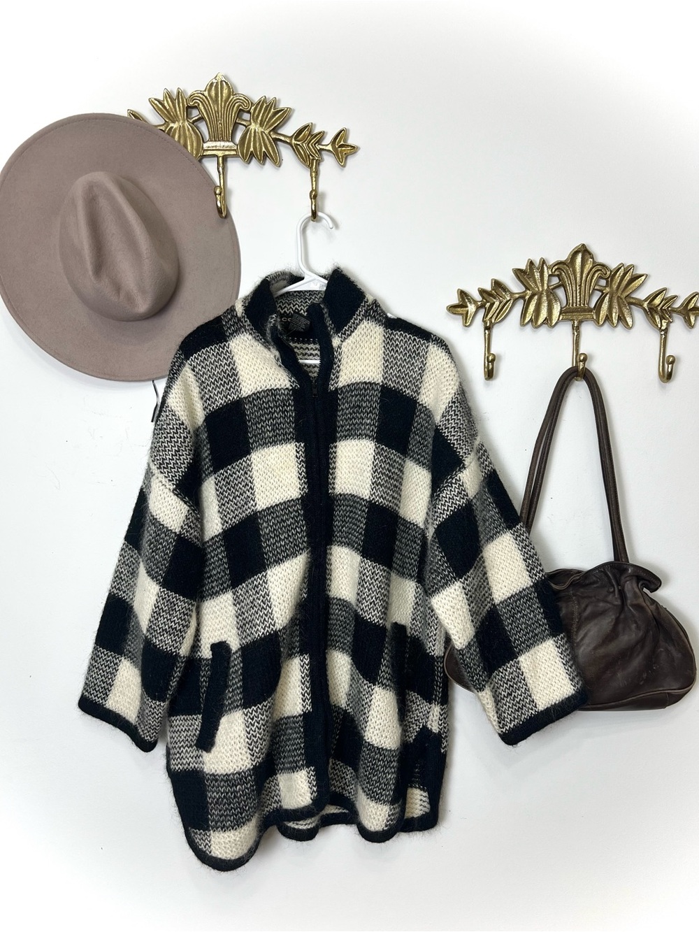 Mohair blend cozy plaid slouchy sweater coat XL/1X